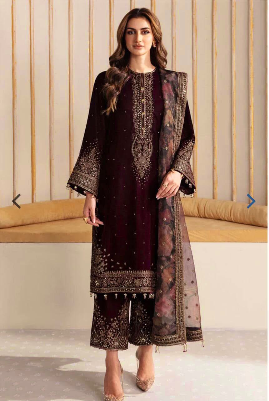 Velvet Heavy Embroidered Spengle Work Dress